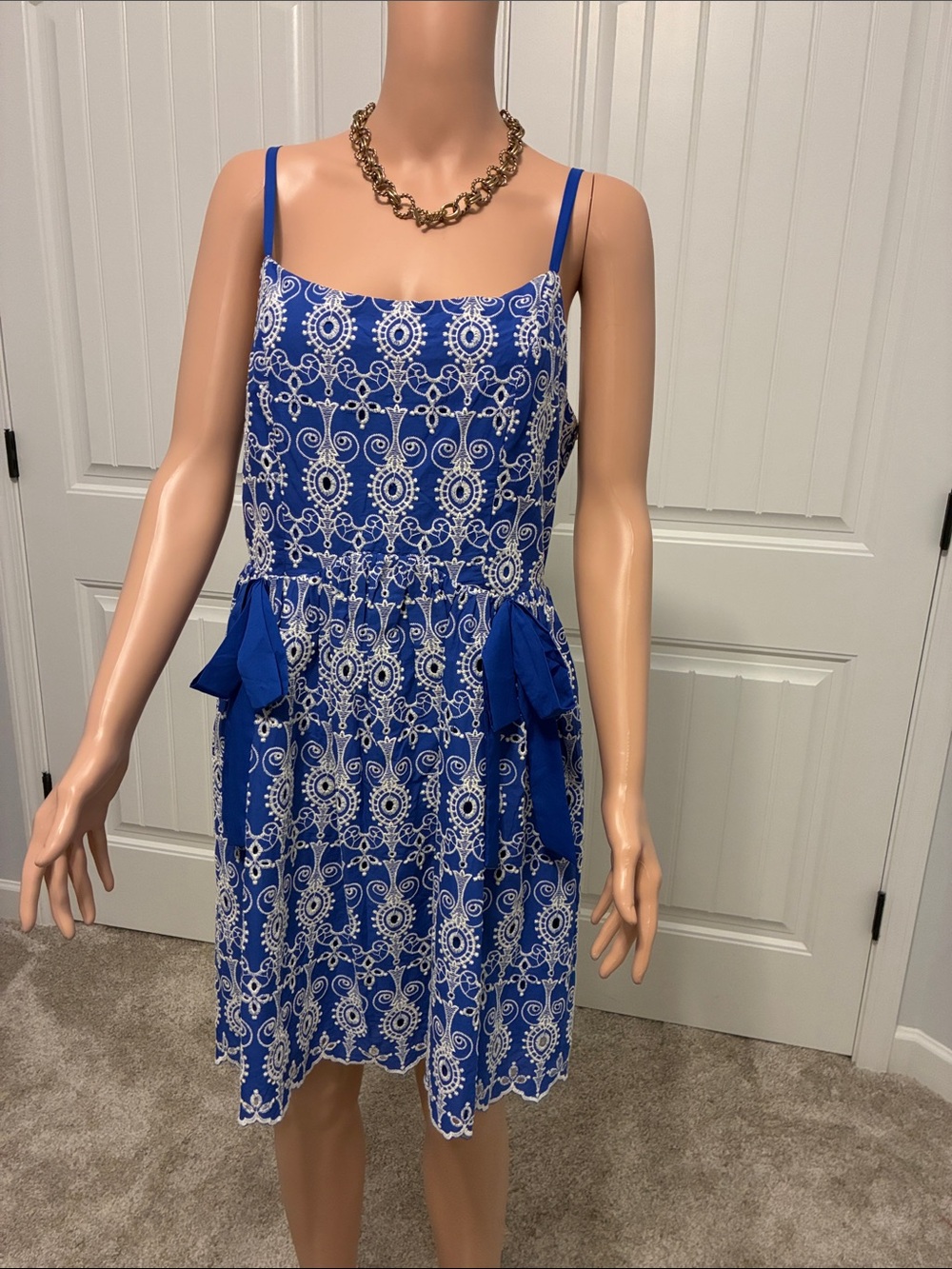Blue & White Printed Spaghetti Strap Sundress by Sugar Lips.